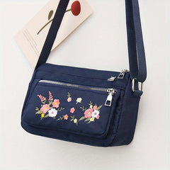 Flower Embroidery Crossbody Bag Lightweight Pockets Purse