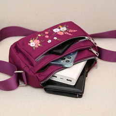 Flower Embroidery Crossbody Bag Lightweight Pockets Purse