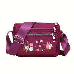 Flower Embroidery Crossbody Bag Lightweight Pockets Purse