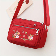 Flower Embroidery Crossbody Bag Lightweight Pockets Purse