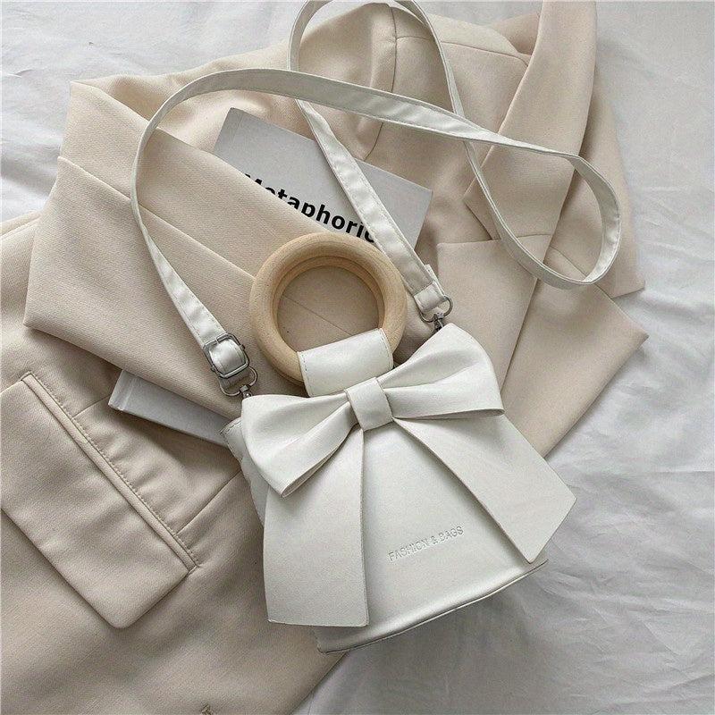 Mini Bow Decor Round Handle Bucket Crossbody Bag Purse