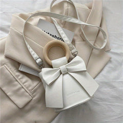 Mini Bow Decor Round Handle Bucket Crossbody Bag Purse