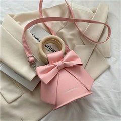 Mini Bow Decor Round Handle Bucket Crossbody Bag Purse