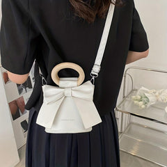 Mini Bow Decor Round Handle Bucket Crossbody Bag Purse