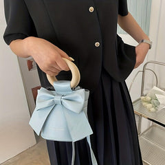 Mini Bow Decor Round Handle Bucket Crossbody Bag Purse