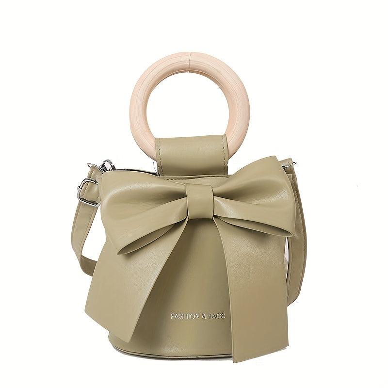 Mini Bow Decor Round Handle Bucket Crossbody Bag Purse