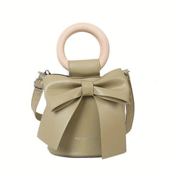 Mini Bow Decor Round Handle Bucket Crossbody Bag Purse