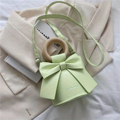 Mini Bow Decor Round Handle Bucket Crossbody Bag Purse