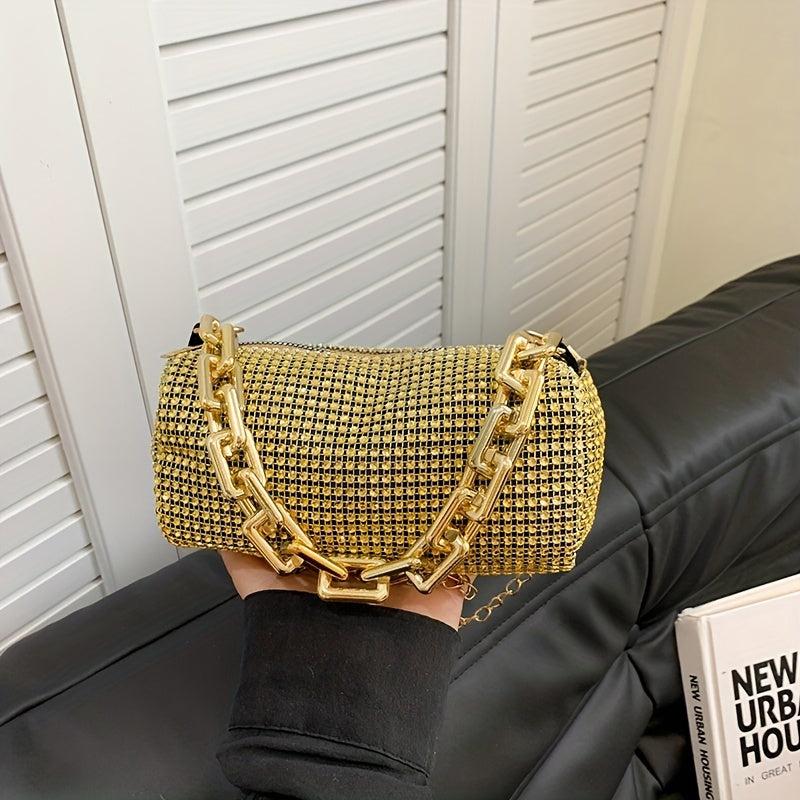Glitter Rhinestone Bucket Bag Chain Handbags Sparkly Crossbody Bag