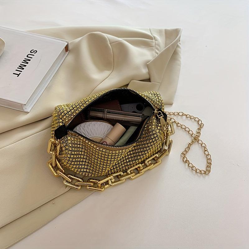 Glitter Rhinestone Bucket Bag Chain Handbags Sparkly Crossbody Bag
