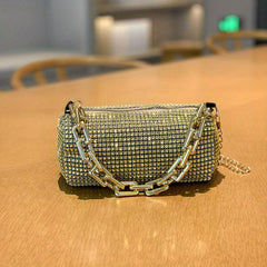 Glitter Rhinestone Bucket Bag Chain Handbags Sparkly Crossbody Bag