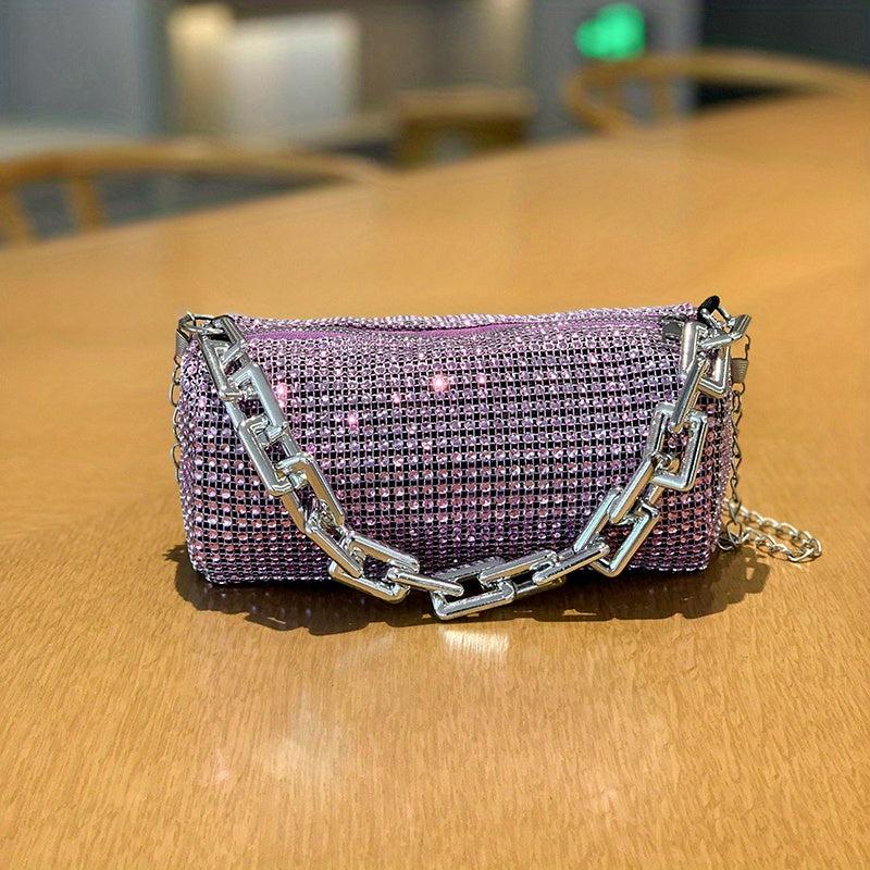 Glitter Rhinestone Bucket Bag Chain Handbags Sparkly Crossbody Bag