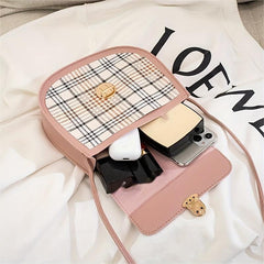 Plaid Flap Saddle Bag Crossbody Faux Leather Purse