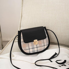 Plaid Flap Saddle Bag Crossbody Faux Leather Purse