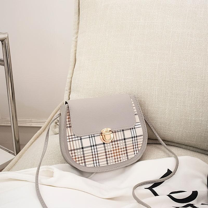 Plaid Flap Saddle Bag Crossbody Faux Leather Purse
