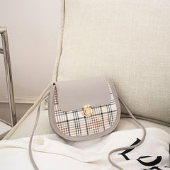 Plaid Flap Saddle Bag Crossbody Faux Leather Purse