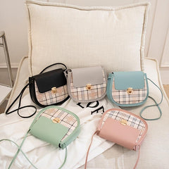 Plaid Flap Saddle Bag Crossbody Faux Leather Purse