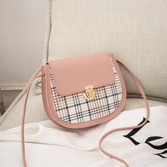 Plaid Flap Saddle Bag Crossbody Faux Leather Purse