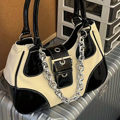 Vintage Sweet Sool Shoulder Bag Y2K Canvas Stitching Handbag