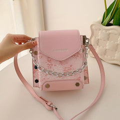 Mini Flower Crossbody Bag Studded Decor Chain Shoulder Bag
