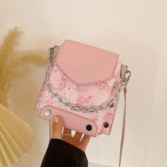 Mini Flower Crossbody Bag Studded Decor Chain Shoulder Bag