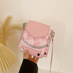 Mini Flower Crossbody Bag Studded Decor Chain Shoulder Bag