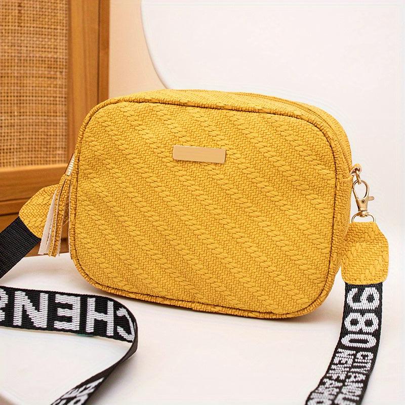 Embossed Pattern Square Crossbody Bag with Tassel Decor