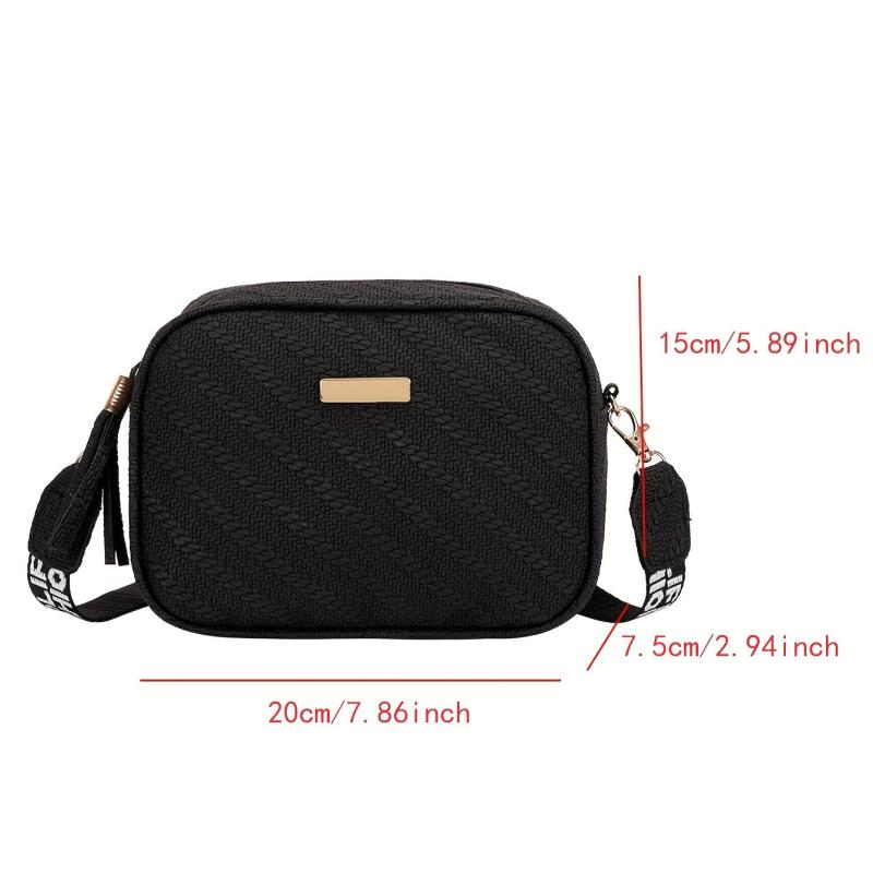 Embossed Pattern Square Crossbody Bag with Tassel Decor