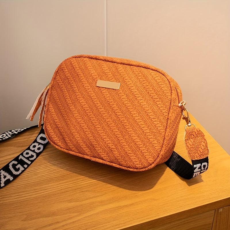 Embossed Pattern Square Crossbody Bag with Tassel Decor