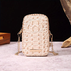 Crocodile Embossed Crossbody Bag Vertical Mobile Phone Purse Shoulder Bag