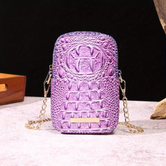 Crocodile Embossed Crossbody Bag Vertical Mobile Phone Purse Shoulder Bag