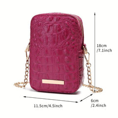 Crocodile Embossed Crossbody Bag Vertical Mobile Phone Purse Shoulder Bag
