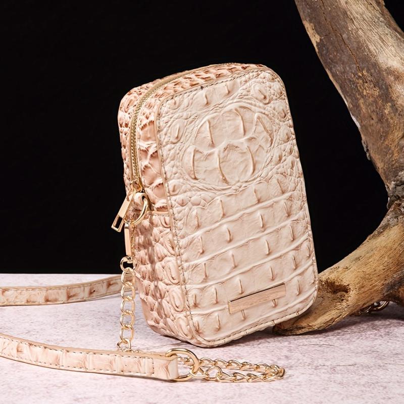 Crocodile Embossed Crossbody Bag Vertical Mobile Phone Purse Shoulder Bag