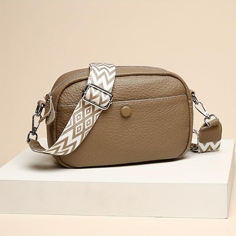 Vintage Ethnic Leather Crossbody Bag Zipper Square Purse