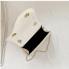 Straw Crossbody Bag Pearl Flap Shoulder Handbag