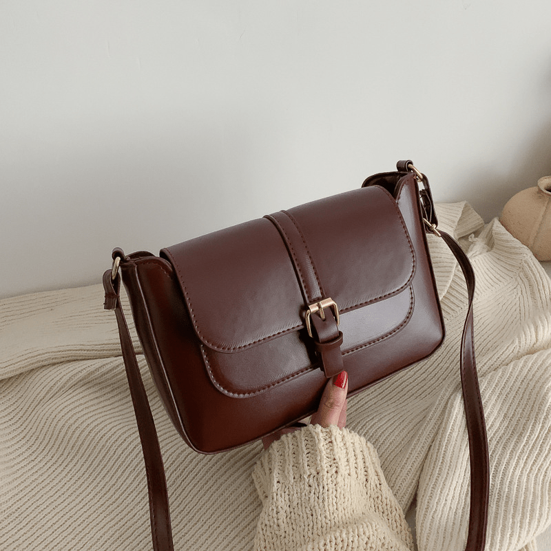 Vintage Square Shoulder Bag Solid Crossbody Bag For Work All Match Flap Purse