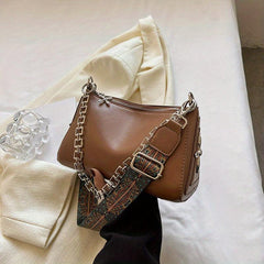 Goth Style Crossbody Bag Chain Decor Zipper Solid Punk Style PU Leather