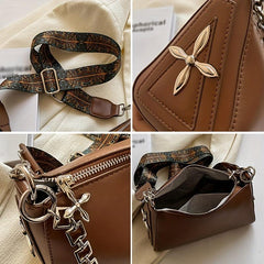 Goth Style Crossbody Bag Chain Decor Zipper Solid Punk Style PU Leather