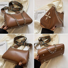Goth Style Crossbody Bag Chain Decor Zipper Solid Punk Style PU Leather