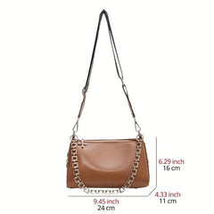 Goth Style Crossbody Bag Chain Decor Zipper Solid Punk Style PU Leather