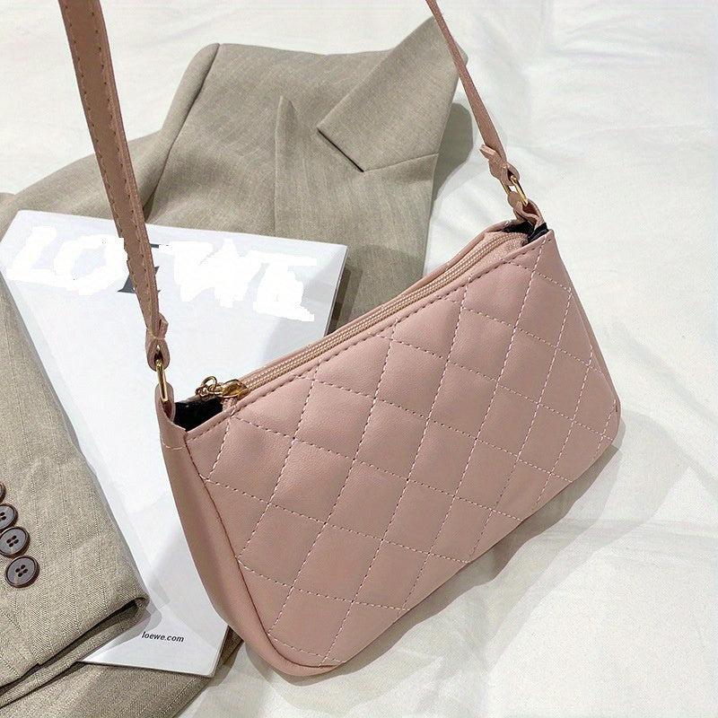 Quilted Zipper Crossbody Bag PU Leather Textured Bag Purse
