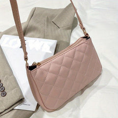 Quilted Zipper Crossbody Bag PU Leather Textured Bag Purse