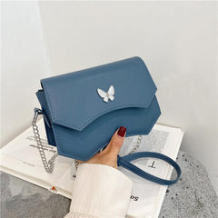 Metal Butterfly Decor Bag Solid Flap Shoulder Bag