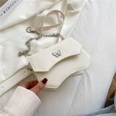 Metal Butterfly Decor Bag Solid Flap Shoulder Bag