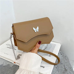 Metal Butterfly Decor Bag Solid Flap Shoulder Bag