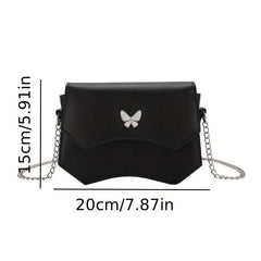 Metal Butterfly Decor Bag Solid Flap Shoulder Bag