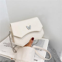 Metal Butterfly Decor Bag Solid Flap Shoulder Bag