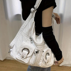 Y2K Vintage Ruched Crossbody Bag Convertible Backpack Large Shoulder Bag