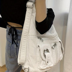 Y2K Vintage Ruched Crossbody Bag Convertible Backpack Large Shoulder Bag