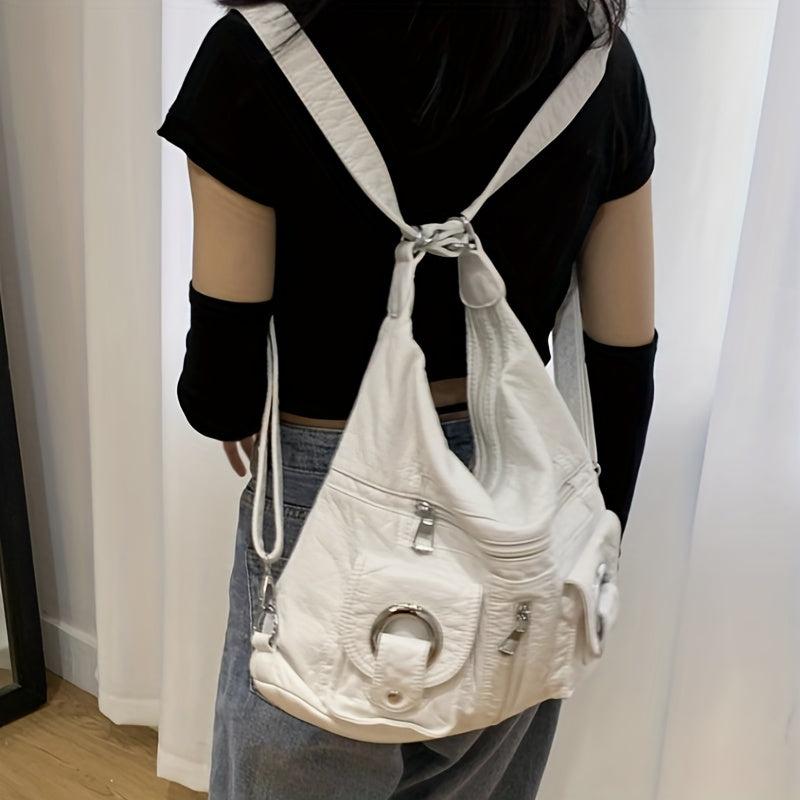 Y2K Vintage Ruched Crossbody Bag Convertible Backpack Large Shoulder Bag